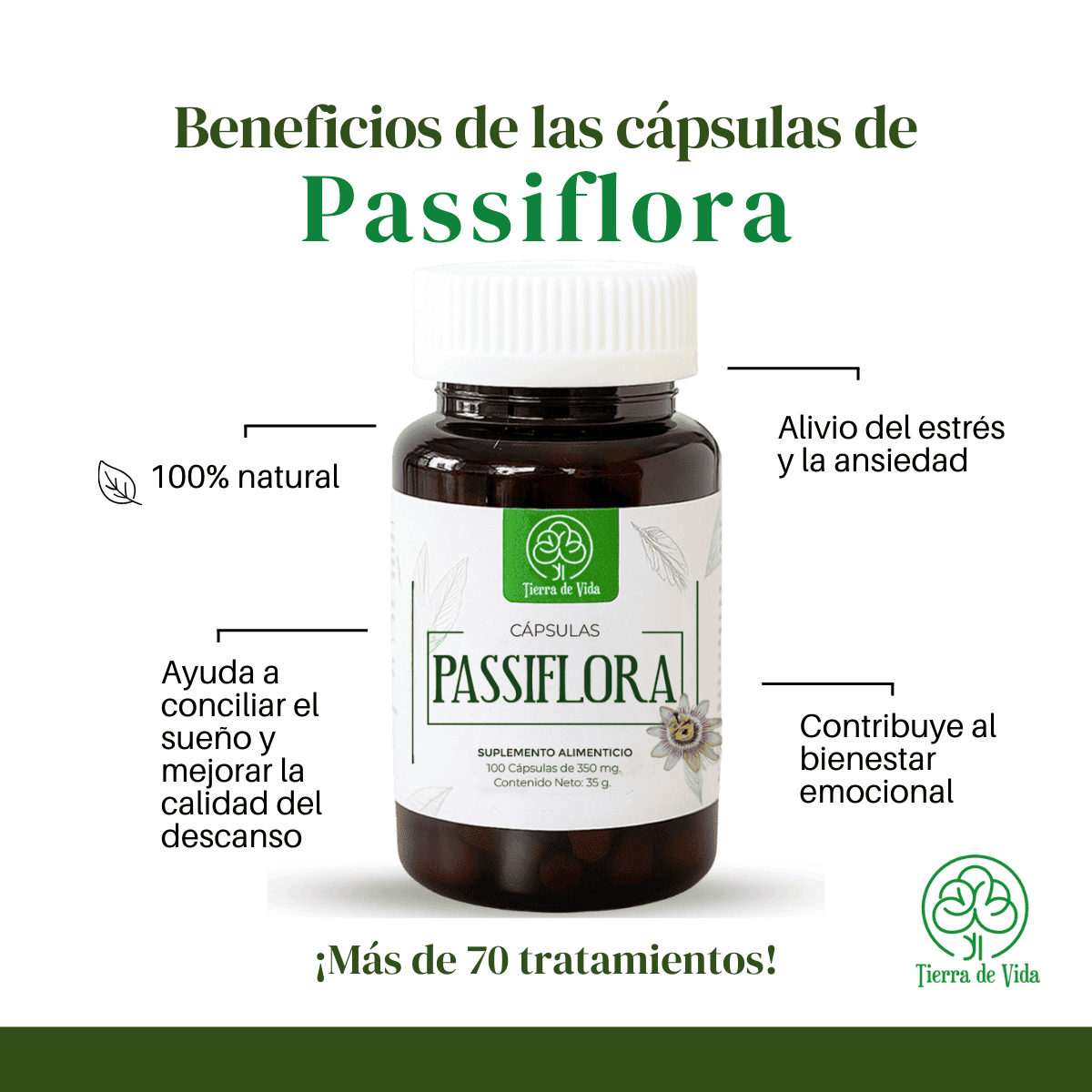 Passiflora - 100 Cápsulas Calmantes y Relajantes - Imagen 2